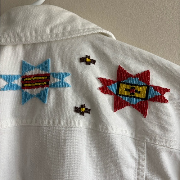 Ralph Lauren White Jean Southwest Aztec Beaded Trucker Jacket size 1X - Picture 5 of 10